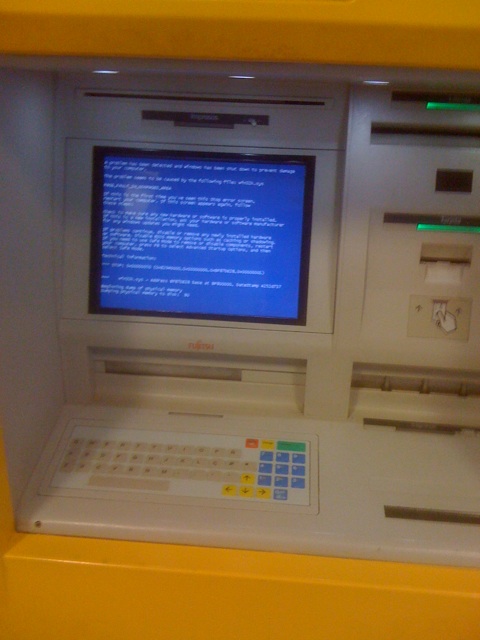 the atm machine has the screen being installed on it