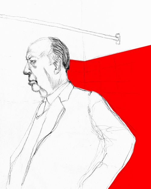 there is a drawing of a man with red backround