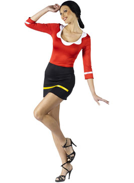 a woman in a red and black costume poses with one leg on her head