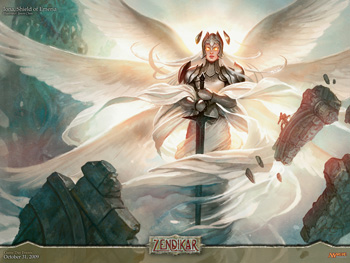 a character illustration of an angel in battle