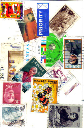 this is a collage of postage with multiple pos