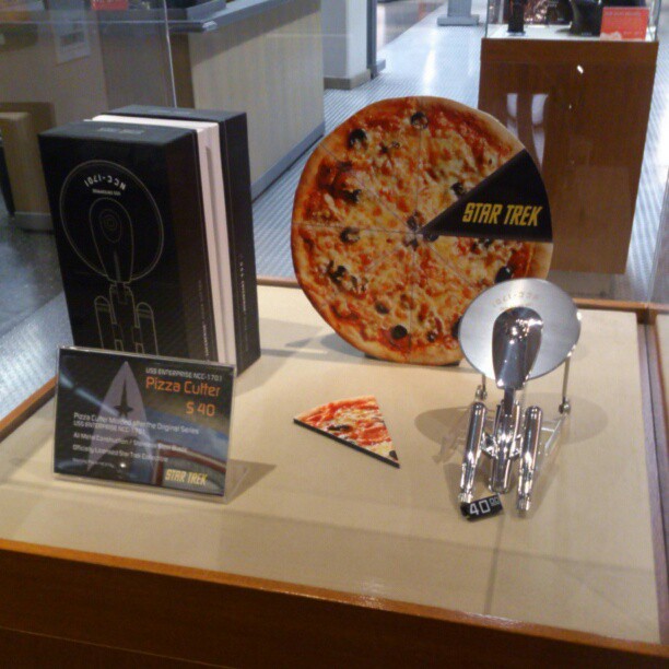 pizza on display in window of business setting