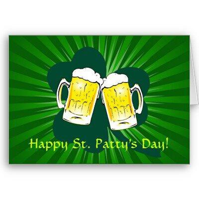 the st patricks day card shows two mugs of beer with rays on them