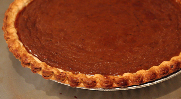 a chocolate pie that is ready to be eaten