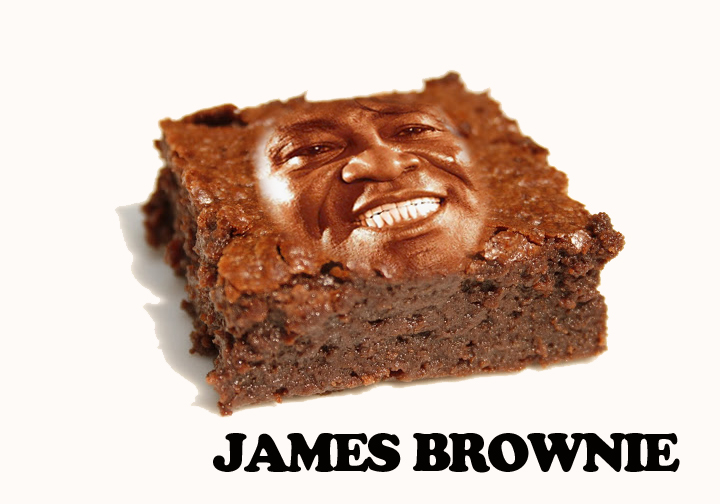 a picture of a chocolate brownie with a message saying the name james browns