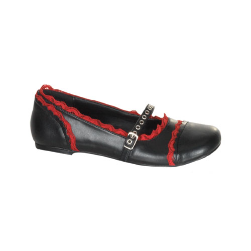 a pair of black and red shoes sitting on top of each other