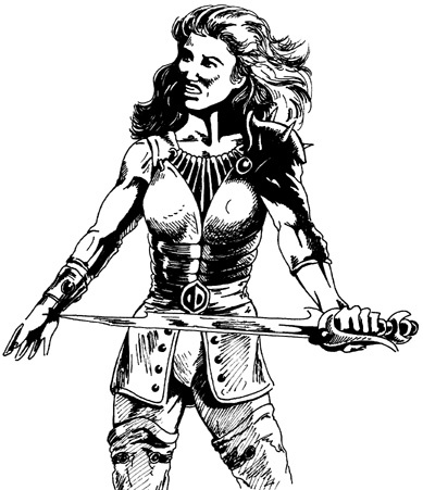 a woman with a sword and armor