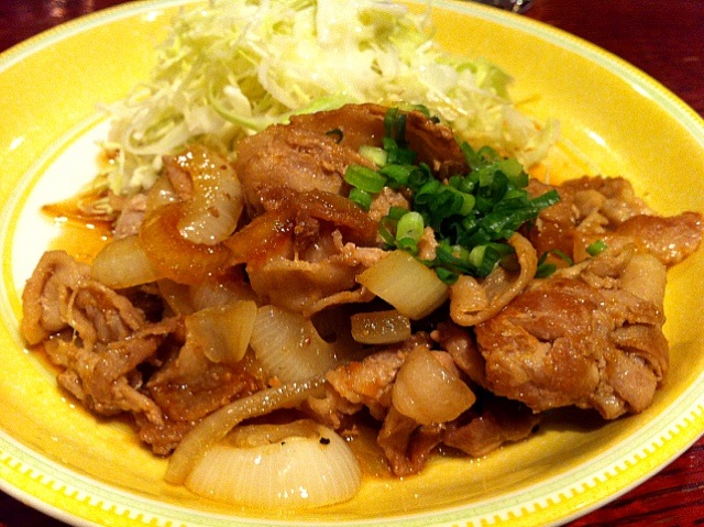 a plate with onions and meat in a gravy