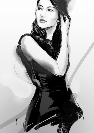 digital painting of a woman in a black dress