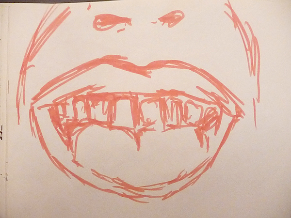 a drawing of a woman's mouth with the word monster written in it