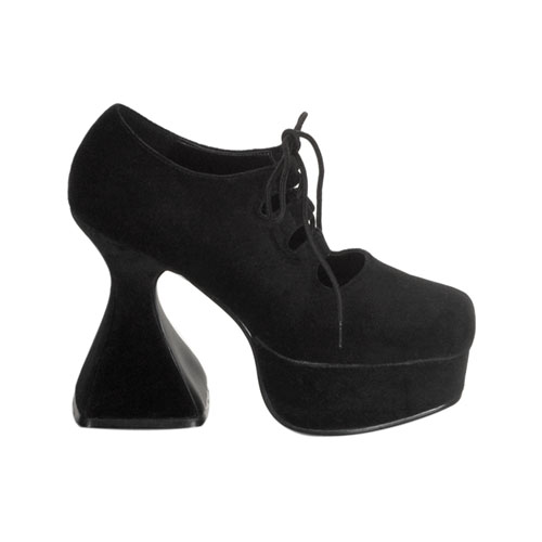 a pair of black shoes with laces on the heel