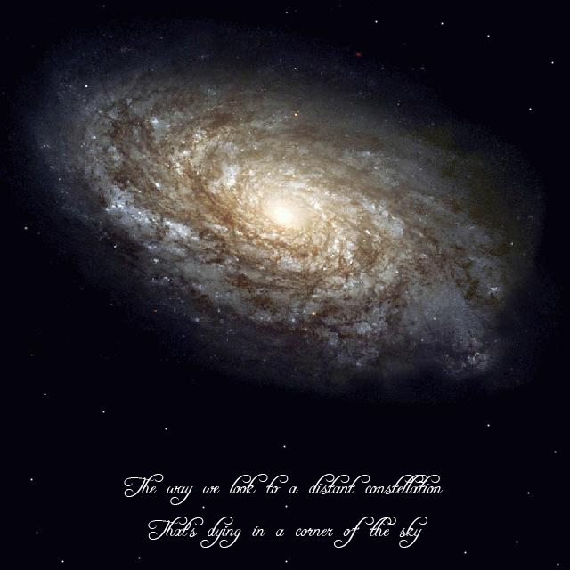 the great spirall galaxy with a quote on it