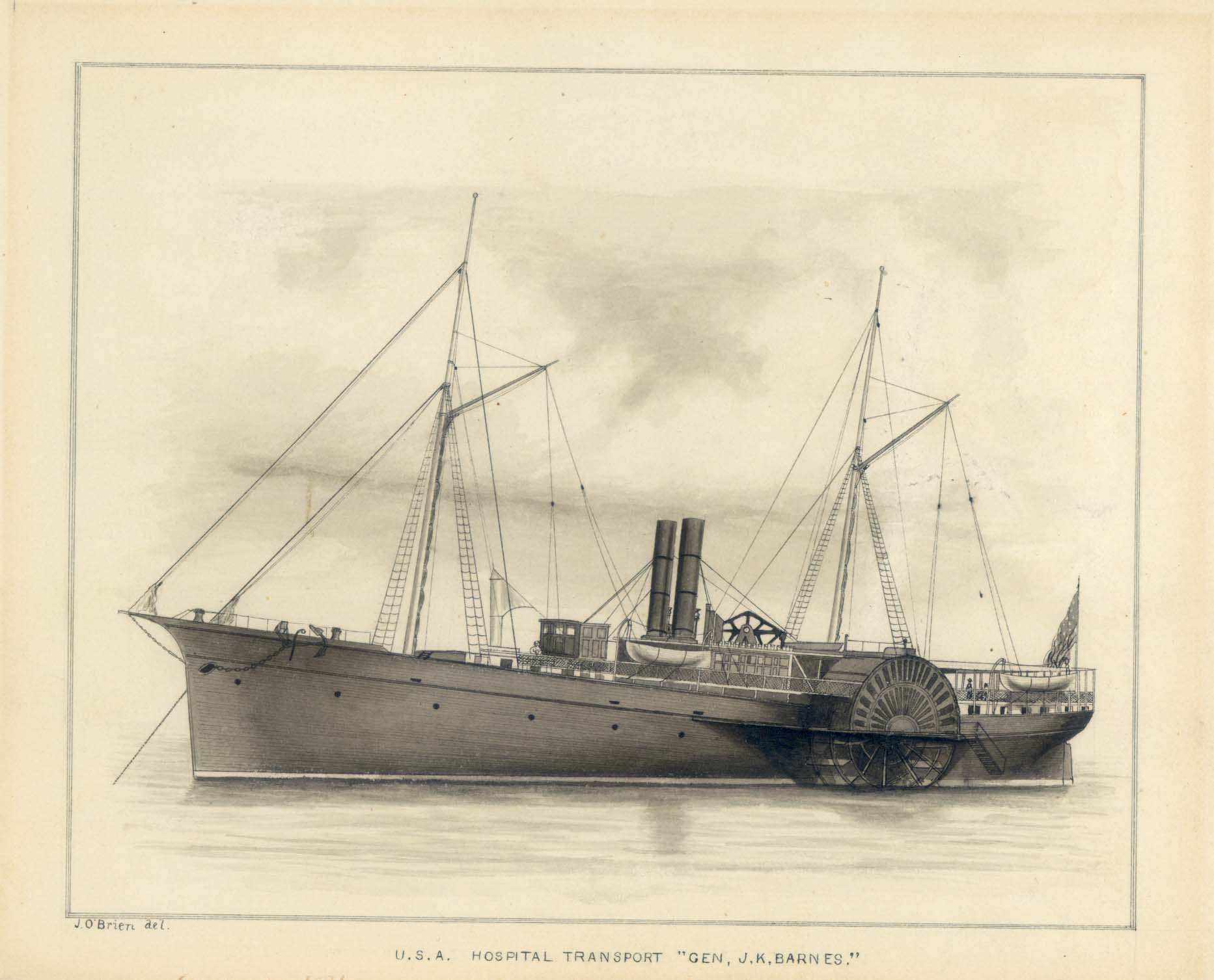 this drawing depicts a large ship and a smaller boat