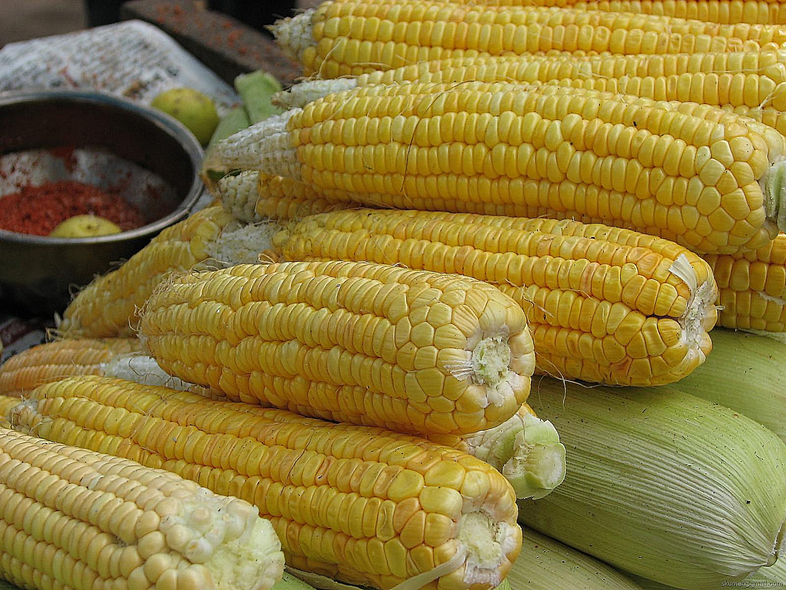 a group of corn sits in front of a bowl