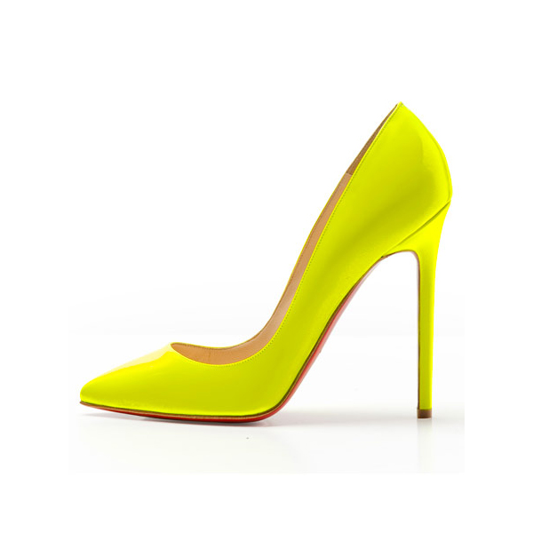 a yellow shoe with a high heel