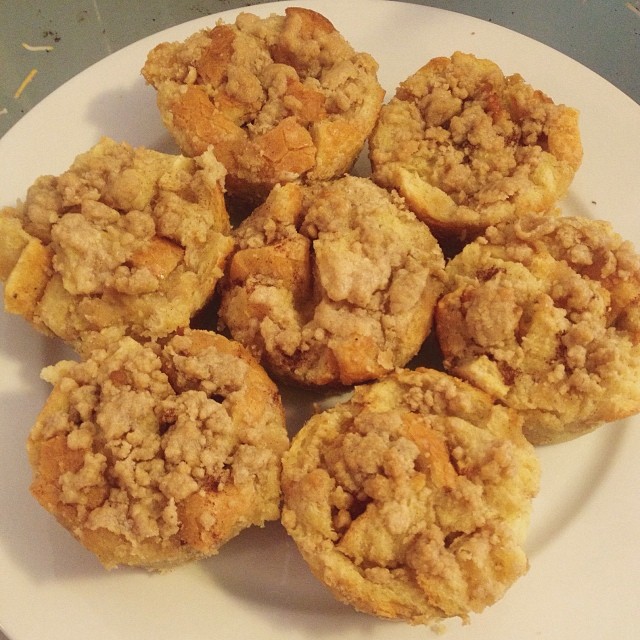 a plate of muffins that have been crumb covered