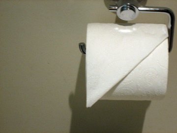 a bathroom paper roll that is next to a roll of toilet paper