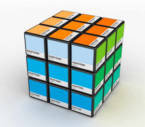 a rubiks cube with 4 different colored sections on each side