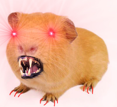 a rodent with red spikes in its mouth