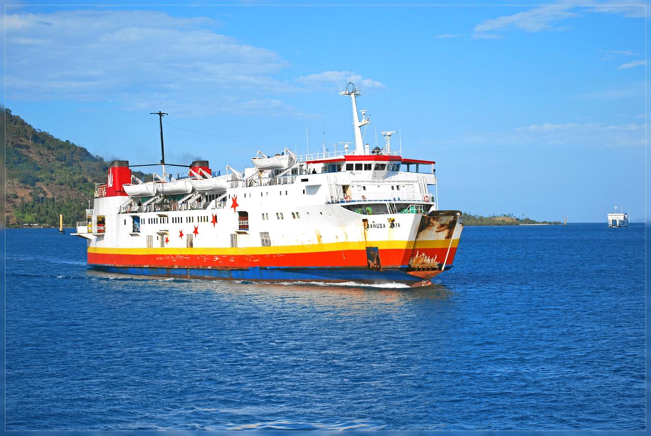 a large boat is out in the ocean