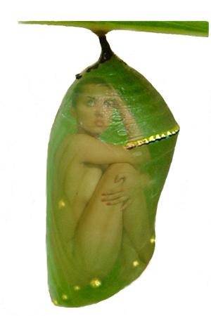 a po of a young woman in a green erfly cocoolae