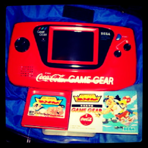 an old game console set in red and blue