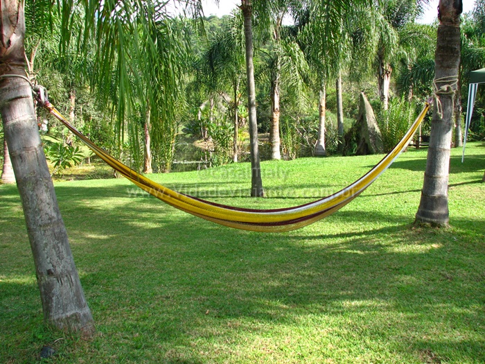 a hammock set up in a green field