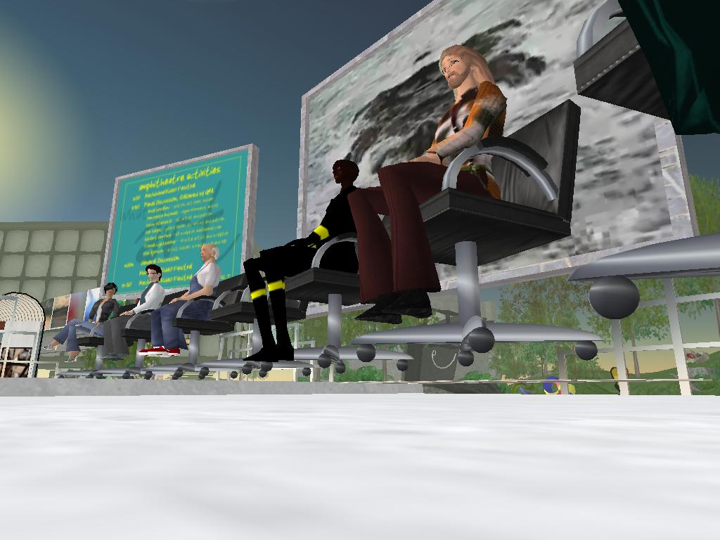 an animated scene of people sitting at the airport