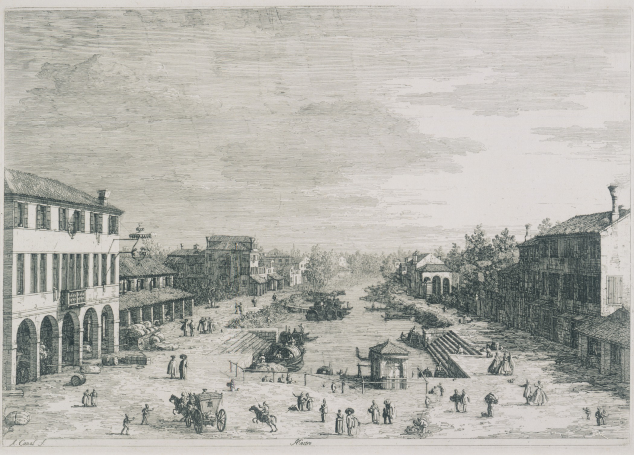 an old time black and white drawing shows the surrounding of a town