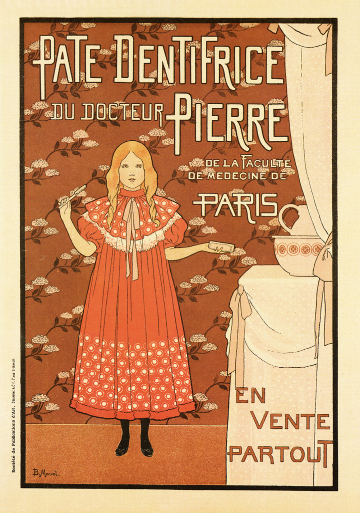an old fashion ad for an exhibition, titled in paris