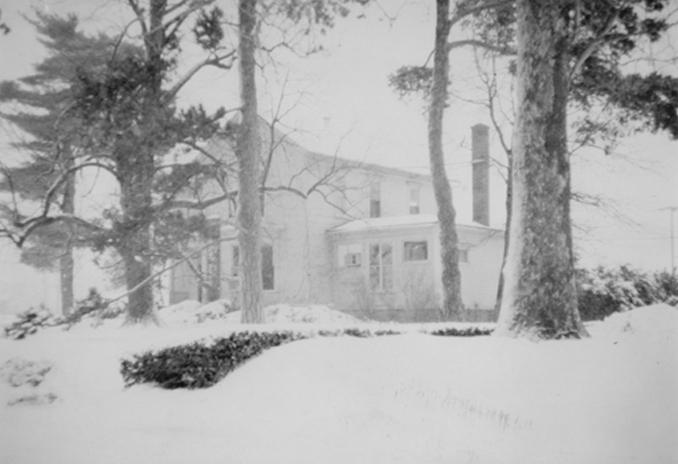 the house on the snowy hill is seen