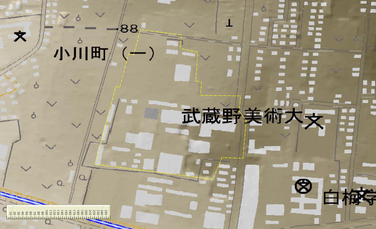 a map of a area with a street and buildings