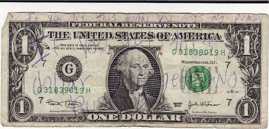 the one dollars bill with a picture on it