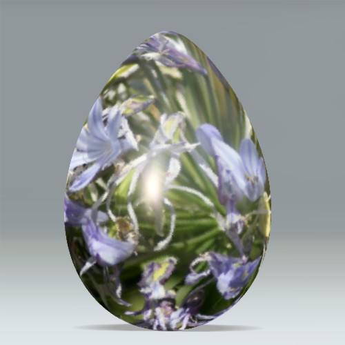 an egg shaped with purple flowers in a gray background