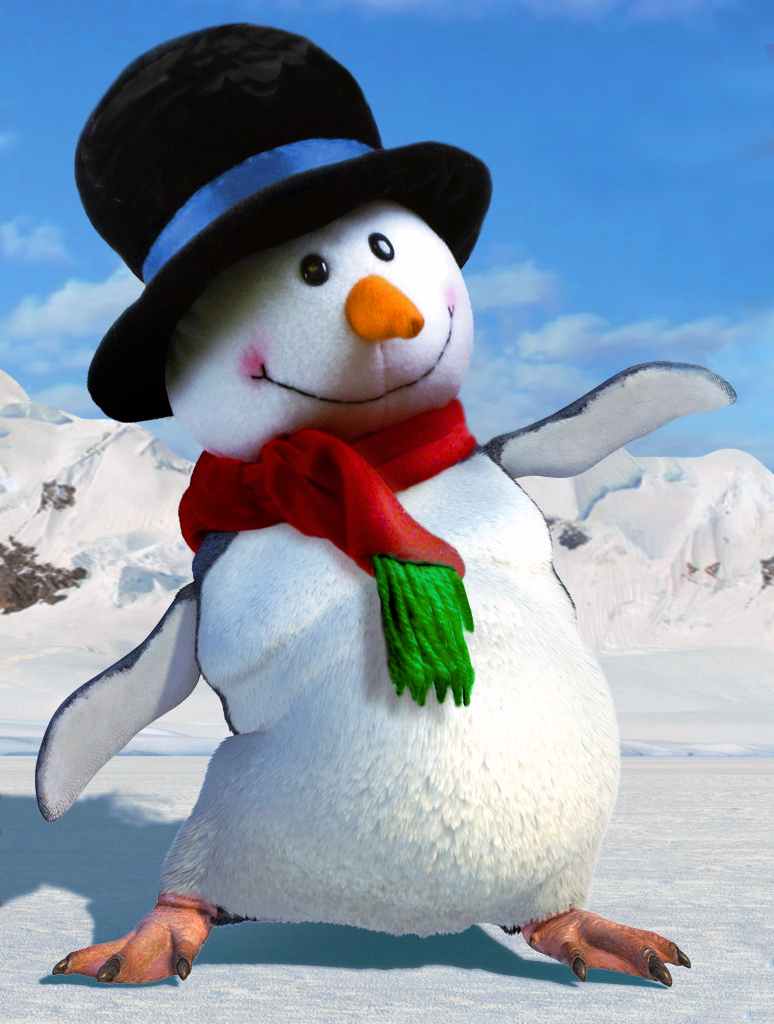 a snowman with hat and scarf and tie on