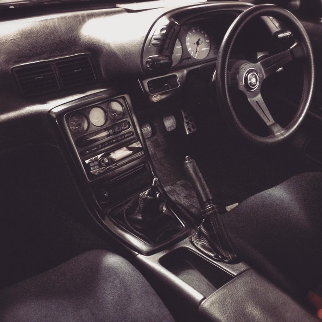 a black and white po of a vehicle interior