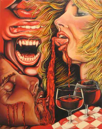 an art work with two females licking their noses