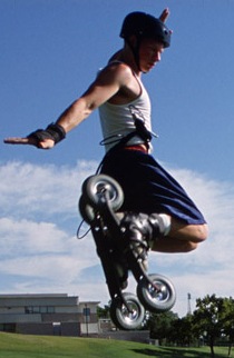 a person riding on a hover over a field