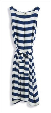 the dress with blue and white stripes is on the wall