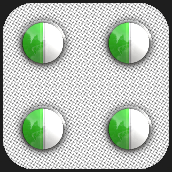 three round white ons with green and grey dots