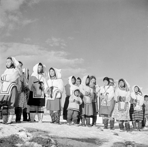 black and white po of native women and children