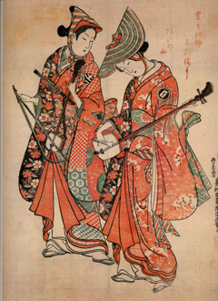 oriental painting on an old paper with two women