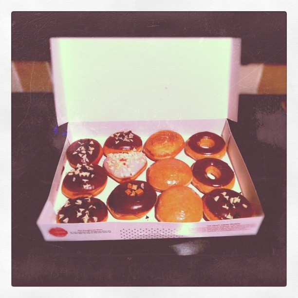 the box contains a dozen donuts of different flavor