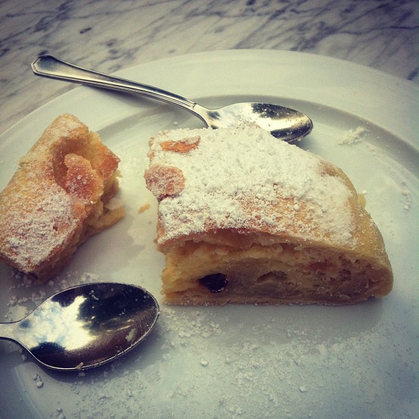 a plate with a slice of pie on it