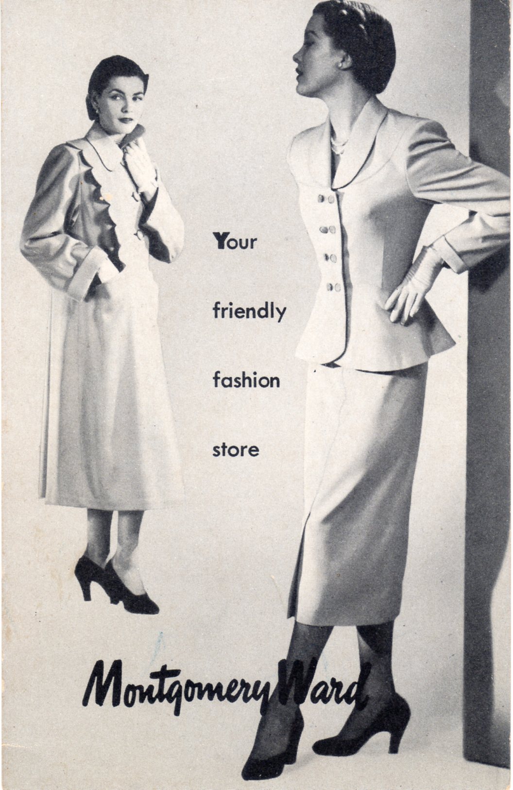 a vintage fashion ad for a woman's dress and jacket