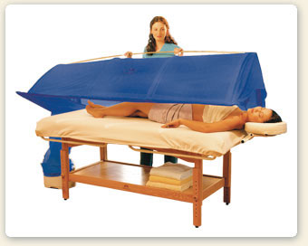 a person lying down on an inflatable bed