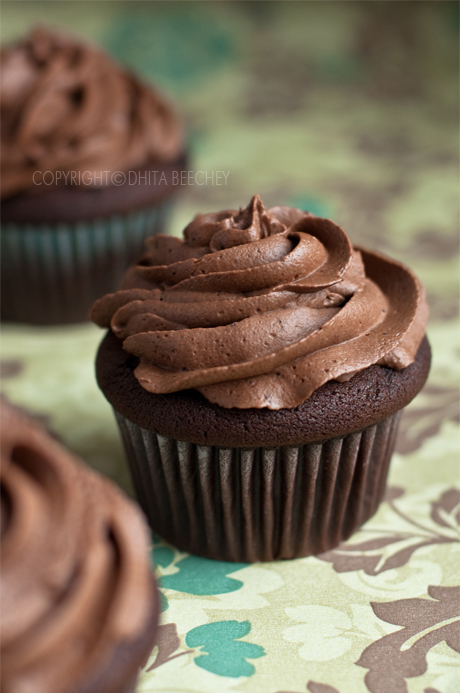 chocolate cupcakes with chocolate frosting on top