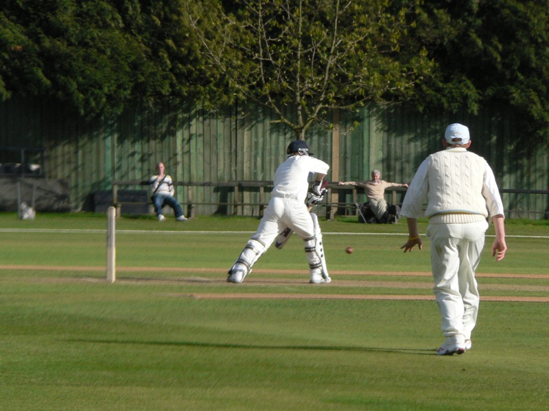 there are two men playing cricket together on the field