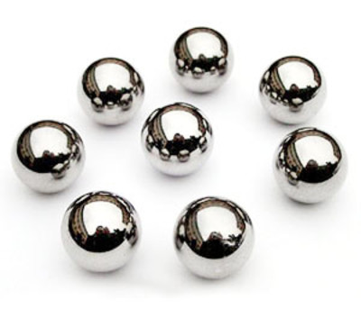 twelve polished silver ball ornaments on white background