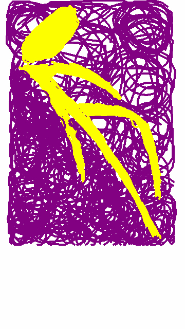 a graphic drawing of a bird on top of purple material